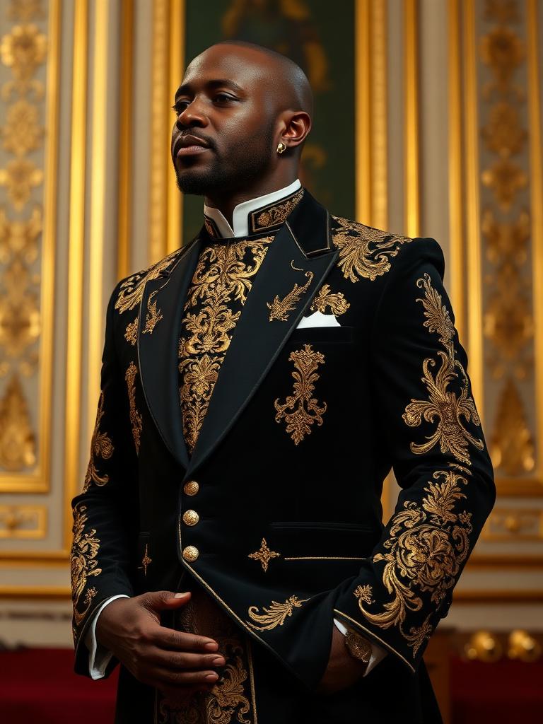 Gold Trim Black Suit